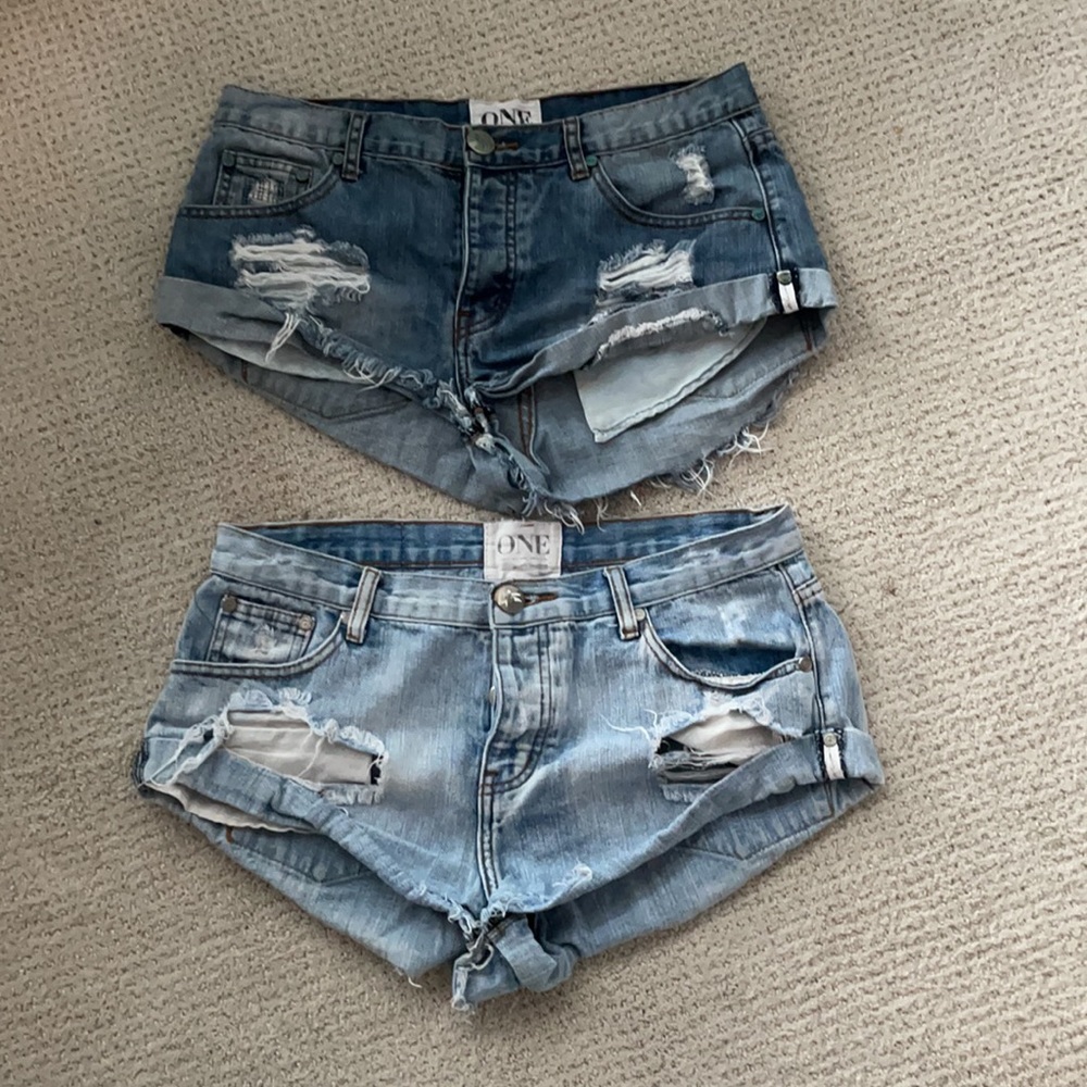One Teaspoon Blue Distressed Jean Shorts
